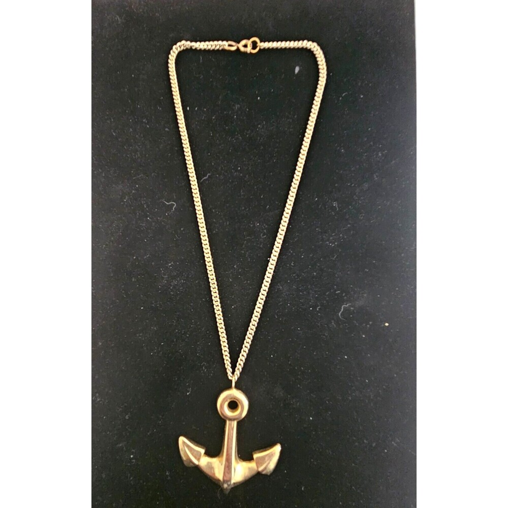 Vintage CAROL DAUPLAISE Chunky Gold Tone Anchor Necklace Pendant